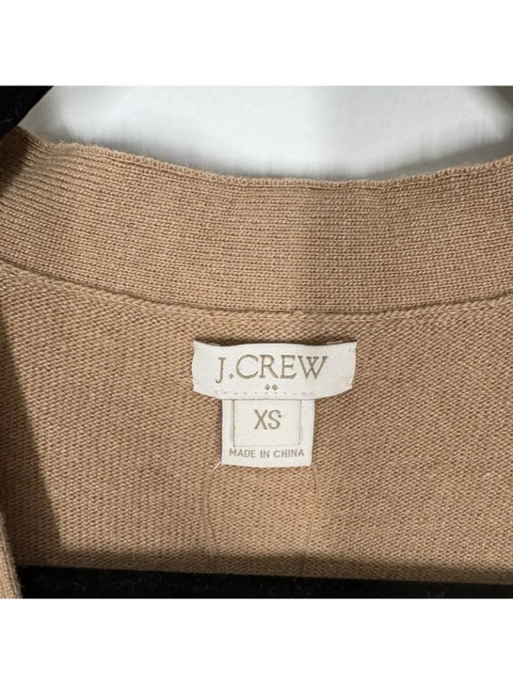 J.Crew Factory Women XS Camel Navy Merino Wool Blend Preppy Varsity Cardigan NWT